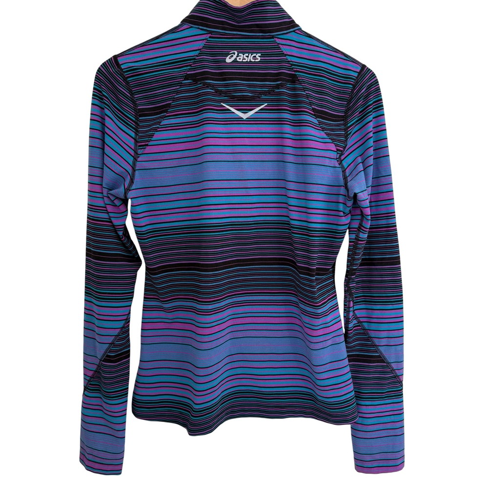 ASICS Women's Striped Quarter Zip‎ Long Sleeve Running Purple Blue Black Size L - Picture 5 of 11